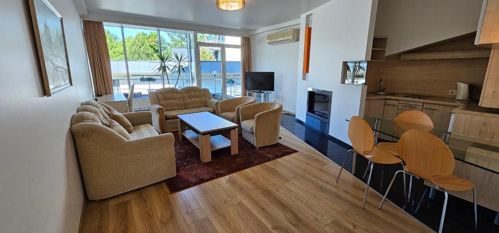 Liukso apartamentų svetainė ir virtuvė